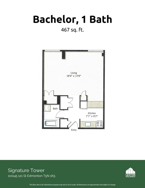 Floor plan for studio, 467 sqft